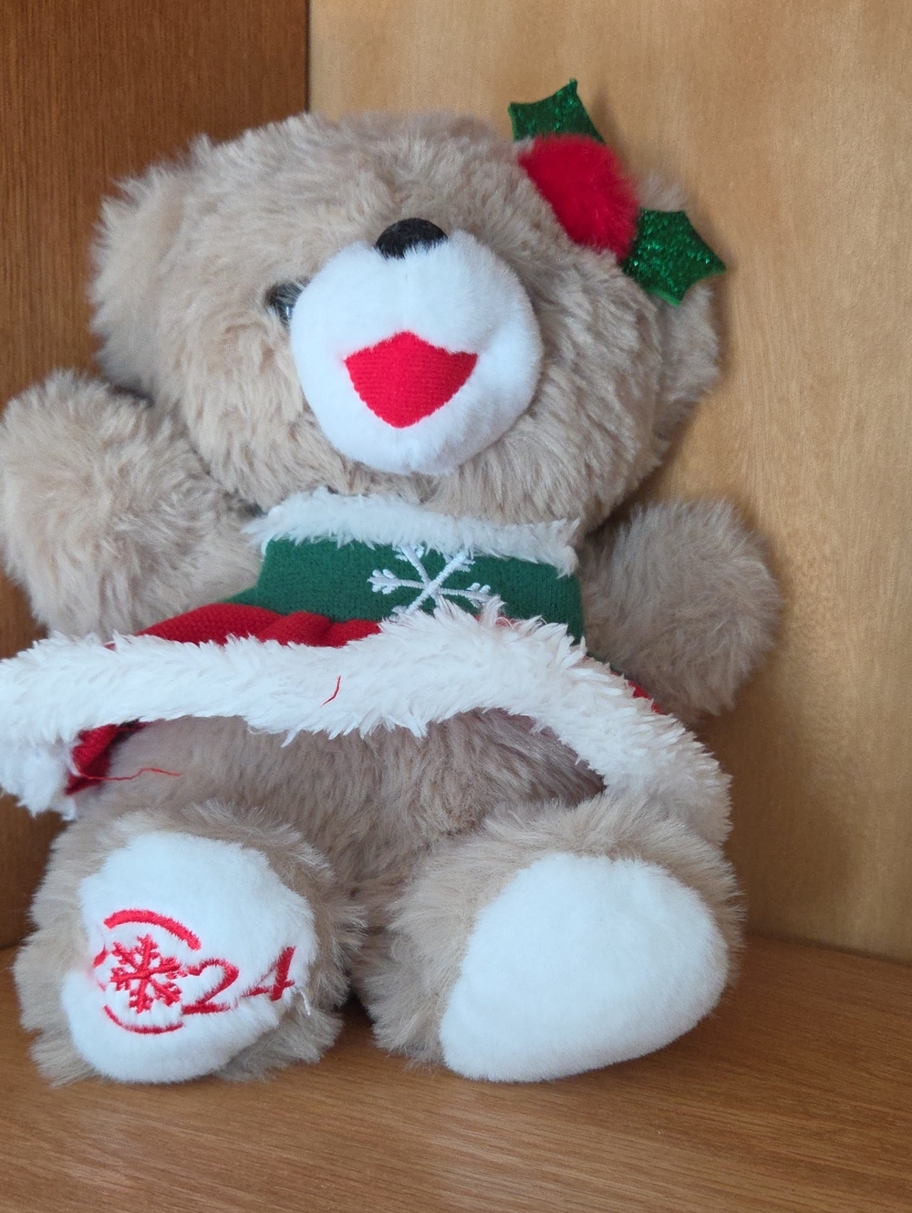2024 Holiday Plush Teddy Bear in Beige and Red - Kids Toy